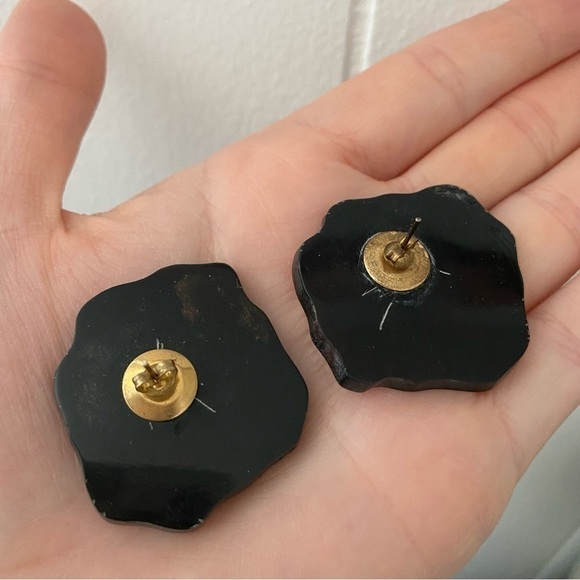 Vintage Lee Sands Abalone Shell Inlayed Floral Earrings - Picture 2 of 2